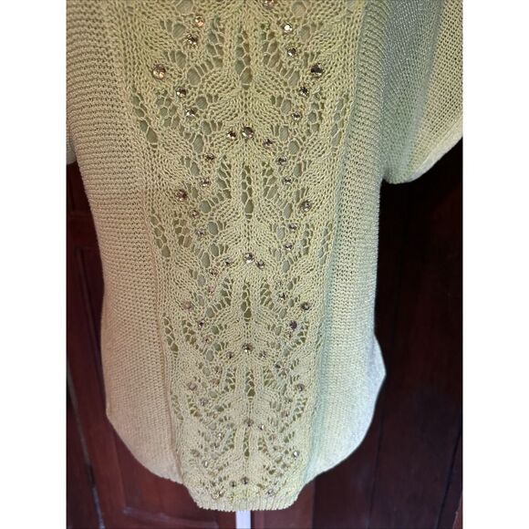 Womens Ruby Rd Pullover Sweater Knitted Top Lime Green Large CUTE! Sequins - Picture 4 of 6